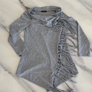 Women’s Gray Fringe Long Sleeve Top